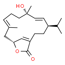 ChemSpider 2D Image | rel-(+)-(1R,4S,10R)-4-hydroxycembra-2E,7E,11Z-trien-20,10-olide | C20H30O3