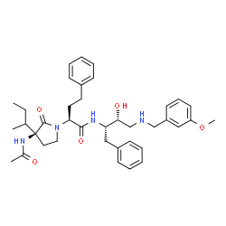 ChemSpider 2D Image | (2S)-2-[(3S)-3-Acetamido-3-sec-butyl-2-oxo-1-pyrrolidinyl]-N-{(2S,3R)-3-hydroxy-4-[(3-methoxybenzyl)amino]-1-phenyl-2-butanyl}-4-phenylbutanamide | C38H50N4O5