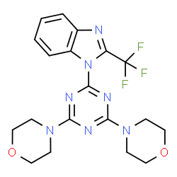 ChemSpider 2D Image | 1-[4,6-Di(4-morpholinyl)-1,3,5-triazin-2-yl]-2-(trifluoromethyl)-1H-benzimidazole | C19H20F3N7O2