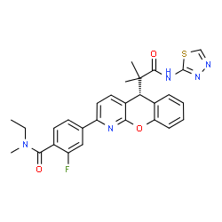 ChemSpider 2D Image | N-Ethyl-2-fluoro-N-methyl-4-{(5R)-5-[2-methyl-1-oxo-1-(1,3,4-thiadiazol-2-ylamino)-2-propanyl]-5H-chromeno[2,3-b]pyridin-2-yl}benzamide | C28H26FN5O3S