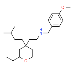 ChemSpider 2D Image | 2-[2-Isopropyl-4-(3-methylbutyl)tetrahydro-2H-pyran-4-yl]-N-(4-methoxybenzyl)ethanamine | C23H39NO2