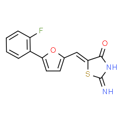 ChemSpider 2D Image | (5Z)-2-Amino-5-{[5-(2-fluorophenyl)-2-furyl]methylene}-1,3-thiazol-4(5H)-one | C14H9FN2O2S
