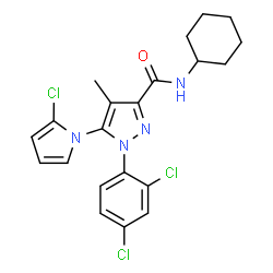 ChemSpider 2D Image | 5-(2-Chloro-1H-pyrrol-1-yl)-N-cyclohexyl-1-(2,4-dichlorophenyl)-4-methyl-1H-pyrazole-3-carboxamide | C21H21Cl3N4O