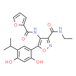 ChemSpider 2D Image | 5-(2,4-Dihydroxy-5-isopropylphenyl)-N-ethyl-4-(2-furoylamino)-1,2-oxazole-3-carboxamide | C20H21N3O6