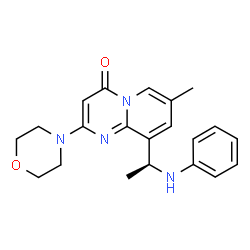 ChemSpider 2D Image | 9-[(1S)-1-Anilinoethyl]-7-methyl-2-(4-morpholinyl)-4H-pyrido[1,2-a]pyrimidin-4-one | C21H24N4O2