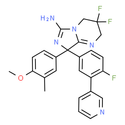 ChemSpider 2D Image | 3,3-Difluoro-8-[4-fluoro-3-(3-pyridinyl)phenyl]-8-(4-methoxy-3-methylphenyl)-2,3,4,8-tetrahydroimidazo[1,5-a]pyrimidin-6-amine | C25H22F3N5O