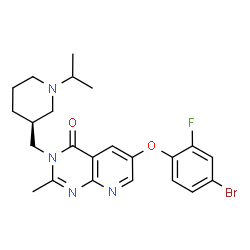 ChemSpider 2D Image | 6-(4-Bromo-2-fluorophenoxy)-3-{[(3S)-1-isopropyl-3-piperidinyl]methyl}-2-methylpyrido[2,3-d]pyrimidin-4(3H)-one | C23H26BrFN4O2