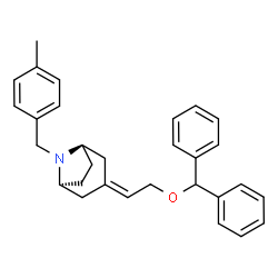 ChemSpider 2D Image | (1R,3E,5S)-3-[2-(Diphenylmethoxy)ethylidene]-8-(4-methylbenzyl)-8-azabicyclo[3.2.1]octane | C30H33NO