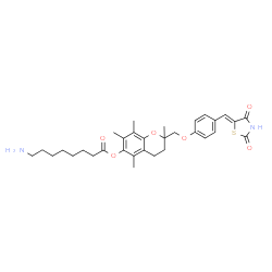ChemSpider 2D Image | 2-({4-[(Z)-(2,4-Dioxo-1,3-thiazolidin-5-ylidene)methyl]phenoxy}methyl)-2,5,7,8-tetramethyl-3,4-dihydro-2H-chromen-6-yl 8-aminooctanoate | C32H40N2O6S