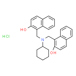 ChemSpider 2D Image | 1,1'-[(Cyclohexylimino)bis(methylene)]di(2-naphthol) hydrochloride (1:1) | C28H30ClNO2