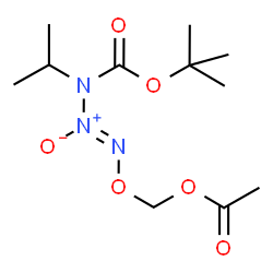 ChemSpider 2D Image | {[(1Z)-3-Isopropyl-3-{[(2-methyl-2-propanyl)oxy]carbonyl}-2-oxido-2lambda~5~-1-triazen-1-yl]oxy}methyl acetate | C11H21N3O6
