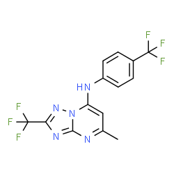 ChemSpider 2D Image | 5-Methyl-2-(trifluoromethyl)-N-[4-(trifluoromethyl)phenyl][1,2,4]triazolo[1,5-a]pyrimidin-7-amine | C14H9F6N5