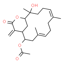 ChemSpider 2D Image | (4E,8Z)-12-Hydroxy-4,8,12-trimethyl-16-methylene-15-oxo-14-oxabicyclo[11.3.1]heptadeca-4,8-dien-2-yl acetate | C22H32O5