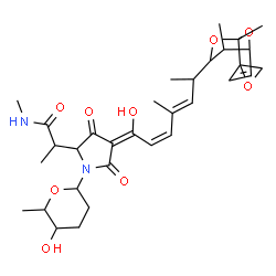 ChemSpider 2D Image | 2-[(4E)-4-[(2Z,4E)-6-(1,6-Dimethylspiro[8,9-dioxabicyclo[3.3.1]non-3-ene-2,2'-oxiran]-7-yl)-1-hydroxy-4-methyl-2,4-heptadien-1-ylidene]-1-(5-hydroxy-6-methyltetrahydro-2H-pyran-2-yl)-3,5-dioxo-2-pyrro
lidinyl]-N-methylpropanamide | C32H44N2O9