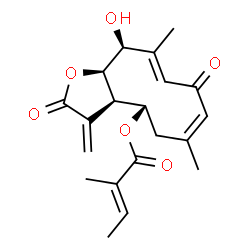 ChemSpider 2D Image | (3aR,4S,6Z,9E,11S,11aR)-11-Hydroxy-6,10-dimethyl-3-methylene-2,8-dioxo-2,3,3a,4,5,8,11,11a-octahydrocyclodeca[b]furan-4-yl (2E)-2-methyl-2-butenoate | C20H24O6