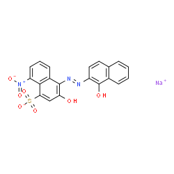 ChemSpider 2D Image | Sodium 3-hydroxy-4-[(E)-(1-hydroxy-2-naphthyl)diazenyl]-8-nitro-1-naphthalenesulfonate | C20H12N3NaO7S