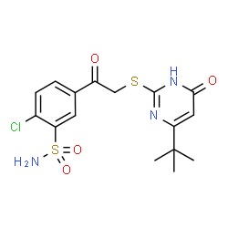 ChemSpider 2D Image | 5-{[(4-Tert-Butyl-6-Oxo-1,6-Dihydropyrimidin-2-Yl)sulfanyl]acetyl}-2-Chlorobenzenesulfonamide | C16H18ClN3O4S2