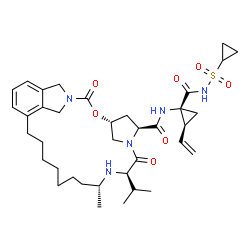 ChemSpider 2D Image | (1R,19R,21R,24S)-N-{(1R,2S)-1-[(Cyclopropylsulfonyl)carbamoyl]-2-vinylcyclopropyl}-21-isopropyl-19-methyl-3,22-dioxo-2-oxa-4,20,23-triazatetracyclo[21.2.1.1~4,7~.0~6,11~]heptacosa-6,8,10-triene-24-car
boxamide | C37H53N5O7S