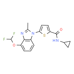 ChemSpider 2D Image | N-Cyclopropyl-5-[4-(difluoromethoxy)-2-methyl-1H-benzimidazol-1-yl]-2-thiophenecarboxamide | C17H15F2N3O2S