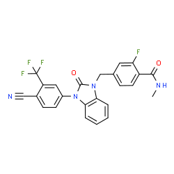ChemSpider 2D Image | 4-({3-[4-Cyano-3-(trifluoromethyl)phenyl]-2-oxo-2,3-dihydro-1H-benzimidazol-1-yl}methyl)-2-fluoro-N-methylbenzamide | C24H16F4N4O2