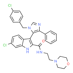 ChemSpider 2D Image | 6-Chloro-3-[1-(4-chlorobenzyl)-4-phenyl-1H-imidazol-5-yl]-N-[2-(4-morpholinyl)ethyl]-1H-indole-2-carboxamide | C31H29Cl2N5O2