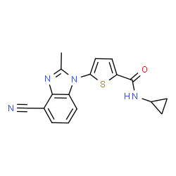 ChemSpider 2D Image | 5-(4-Cyano-2-methyl-1H-benzimidazol-1-yl)-N-cyclopropyl-2-thiophenecarboxamide | C17H14N4OS