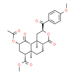 ChemSpider 2D Image | Methyl (2S,4aR,6aR,7R,9S,10aS,10bR)-9-acetoxy-2-(4-methoxybenzoyl)-6a,10b-dimethyl-4,10-dioxododecahydro-2H-benzo[f]isochromene-7-carboxylate | C27H32O9