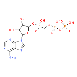 ChemSpider 2D Image | Diphosphoric acid, mono[[[[5-(6-amino-9H-purin-9-yl)tetrahydro-3,4-dihydroxy-2-furanyl]oxy]hydroxyphosphinyl]methyl] ester, ion(2-) | C10H14N5O13P3