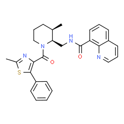 ChemSpider 2D Image | N-({(2S,3R)-3-Methyl-1-[(2-methyl-5-phenyl-1,3-thiazol-4-yl)carbonyl]-2-piperidinyl}methyl)-8-quinolinecarboxamide | C28H28N4O2S