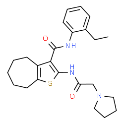 ChemSpider 2D Image | N-(2-Ethylphenyl)-2-[(1-pyrrolidinylacetyl)amino]-5,6,7,8-tetrahydro-4H-cyclohepta[b]thiophene-3-carboxamide | C24H31N3O2S