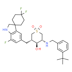 ChemSpider 2D Image | (3r,4s,5s)-3-[(3-Tert-Butylbenzyl)amino]-5-[(4,4,7'-Trifluoro-1',2'-Dihydrospiro[cyclohexane-1,3'-Indol]-5'-Yl)methyl]tetrahydro-2h-Thiopyran-4-Ol 1,1-Dioxide | C30H39F3N2O3S