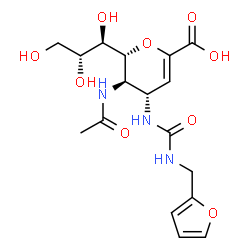 ChemSpider 2D Image | (6R)-5-Acetamido-2,6-anhydro-3,4,5-trideoxy-4-{[(2-furylmethyl)carbamoyl]amino}-6-[(1R,2R)-1,2,3-trihydroxypropyl]-L-threo-hex-2-enonic acid | C17H23N3O9