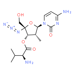 ChemSpider 2D Image | (2R,3S,4R,5R)-5-(4-Amino-2-oxo-1(2H)-pyrimidinyl)-2-azido-2-(hydroxymethyl)-4-methyltetrahydro-3-furanyl (2S)-2-amino-3-methylbutanoate | C15H23N7O5