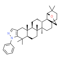 ChemSpider 2D Image | (1R,4R,5R,8R,16R,17R,20R,21R,22R)-4,5,9,9,16,23,23-Heptamethyl-11-phenyl-27-oxa-11,12-diazaheptacyclo[20.3.2.0~1,21~.0~4,20~.0~5,17~.0~8,16~.0~10,14~]heptacosa-10(14),12-diene | C37H52N2O
