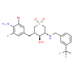 ChemSpider 2D Image | (3S,4S,5R)-3-(4-Amino-3-bromo-5-fluorobenzyl)-5-{[3-(1,1-difluoroethyl)benzyl]amino}tetrahydro-2H-thiopyran-4-ol 1,1-dioxide | C21H24BrF3N2O3S