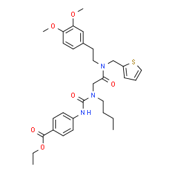 ChemSpider 2D Image | Ethyl 4-{[butyl(2-{[2-(3,4-dimethoxyphenyl)ethyl](2-thienylmethyl)amino}-2-oxoethyl)carbamoyl]amino}benzoate | C31H39N3O6S