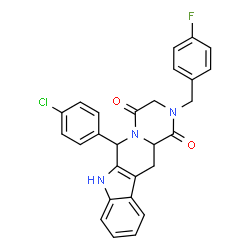 ChemSpider 2D Image | 6-(4-Chlorophenyl)-2-(4-fluorobenzyl)-2,3,6,7,12,12a-hexahydropyrazino[1',2':1,6]pyrido[3,4-b]indole-1,4-dione | C27H21ClFN3O2