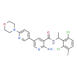ChemSpider 2D Image | 6-Amino-N-[1-(2,6-dichloro-3-fluorophenyl)ethyl]-6'-(4-morpholinyl)-3,3'-bipyridine-5-carboxamide | C23H22Cl2FN5O2