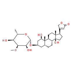 ChemSpider 2D Image | (1beta,3beta,5beta)-3-[(6-Deoxy-3-O-methyl-beta-L-allopyranosyl)oxy]-1,14-dihydroxycard-20(22)-enolide | C30H46O9