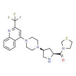 ChemSpider 2D Image | 1,3-Thiazolidin-3-yl[(2S,4S)-4-{4-[2-(trifluoromethyl)-4-quinolinyl]-1-piperazinyl}-2-pyrrolidinyl]methanone | C22H26F3N5OS