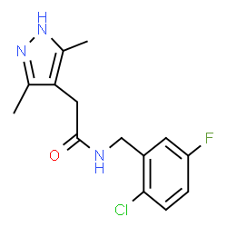 ChemSpider 2D Image | N-(2-Chloro-5-fluorobenzyl)-2-(3,5-dimethyl-1H-pyrazol-4-yl)acetamide | C14H15ClFN3O