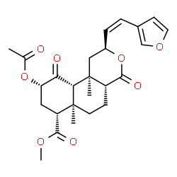 ChemSpider 2D Image | Methyl (2S,4aR,6aR,7R,9S,10aS,10bR)-9-acetoxy-2-[(Z)-2-(3-furyl)vinyl]-6a,10b-dimethyl-4,10-dioxododecahydro-2H-benzo[f]isochromene-7-carboxylate | C25H30O8