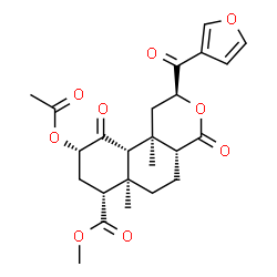 ChemSpider 2D Image | Methyl (2S,4aR,6aR,7R,9S,10aS,10bR)-9-acetoxy-2-(3-furoyl)-6a,10b-dimethyl-4,10-dioxododecahydro-2H-benzo[f]isochromene-7-carboxylate | C24H28O9