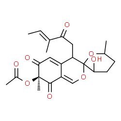ChemSpider 2D Image | (7S)-3'-Hydroxy-6',7-dimethyl-4-[(3E)-3-methyl-2-oxo-3-penten-1-yl]-6,8-dioxo-3',4,4',5',6,6',7,8-octahydrospiro[isochromene-3,2'-pyran]-7-yl acetate | C23H28O8