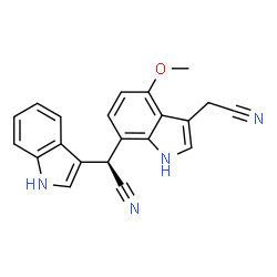 ChemSpider 2D Image | (2S)-[3-(Cyanomethyl)-4-methoxy-1H-indol-7-yl](1H-indol-3-yl)acetonitrile | C21H16N4O