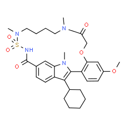 ChemSpider 2D Image | 27-Cyclohexyl-7-methoxy-2,13,18-trimethyl-10-oxa-19-thia-2,13,18,20-tetraazatetracyclo[20.3.1.1~3,25~.0~4,9~]heptacosa-1(26),3(27),4,6,8,22,24-heptaene-12,21-dione 19,19-dioxide | C31H40N4O6S