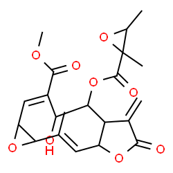 ChemSpider 2D Image | Methyl (2E,9E)-5-{[(2,3-dimethyl-2-oxiranyl)carbonyl]oxy}-4-hydroxy-10-methyl-6-methylene-7-oxo-1a,4,5,5a,6,7,8a,10a-octahydrooxireno[7,8]cyclodeca[1,2-b]furan-3-carboxylate | C21H24O9