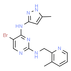 ChemSpider 2D Image | 5-Bromo-N~4~-(5-methyl-1H-pyrazol-3-yl)-N~2~-[(3-methyl-2-pyridinyl)methyl]-2,4-pyrimidinediamine | C15H16BrN7