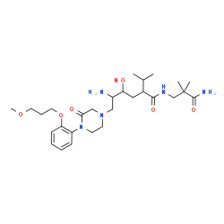 ChemSpider 2D Image | 5-Amino-N-(3-amino-2,2-dimethyl-3-oxopropyl)-4-hydroxy-2-isopropyl-6-{4-[2-(3-methoxypropoxy)phenyl]-3-oxo-1-piperazinyl}hexanamide | C28H47N5O6