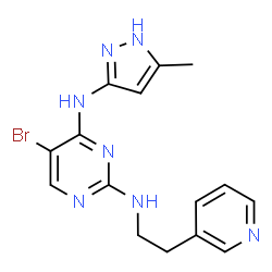ChemSpider 2D Image | 5-Bromo-N~4~-(5-methyl-1H-pyrazol-3-yl)-N~2~-[2-(3-pyridinyl)ethyl]-2,4-pyrimidinediamine | C15H16BrN7